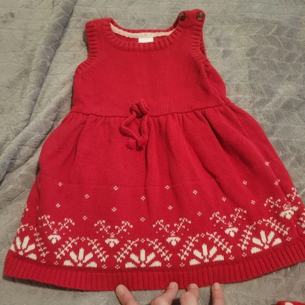 Carter's Just One You Red Sweater Dress & Polka Dot Reindeer Footed Pajamas 9M
